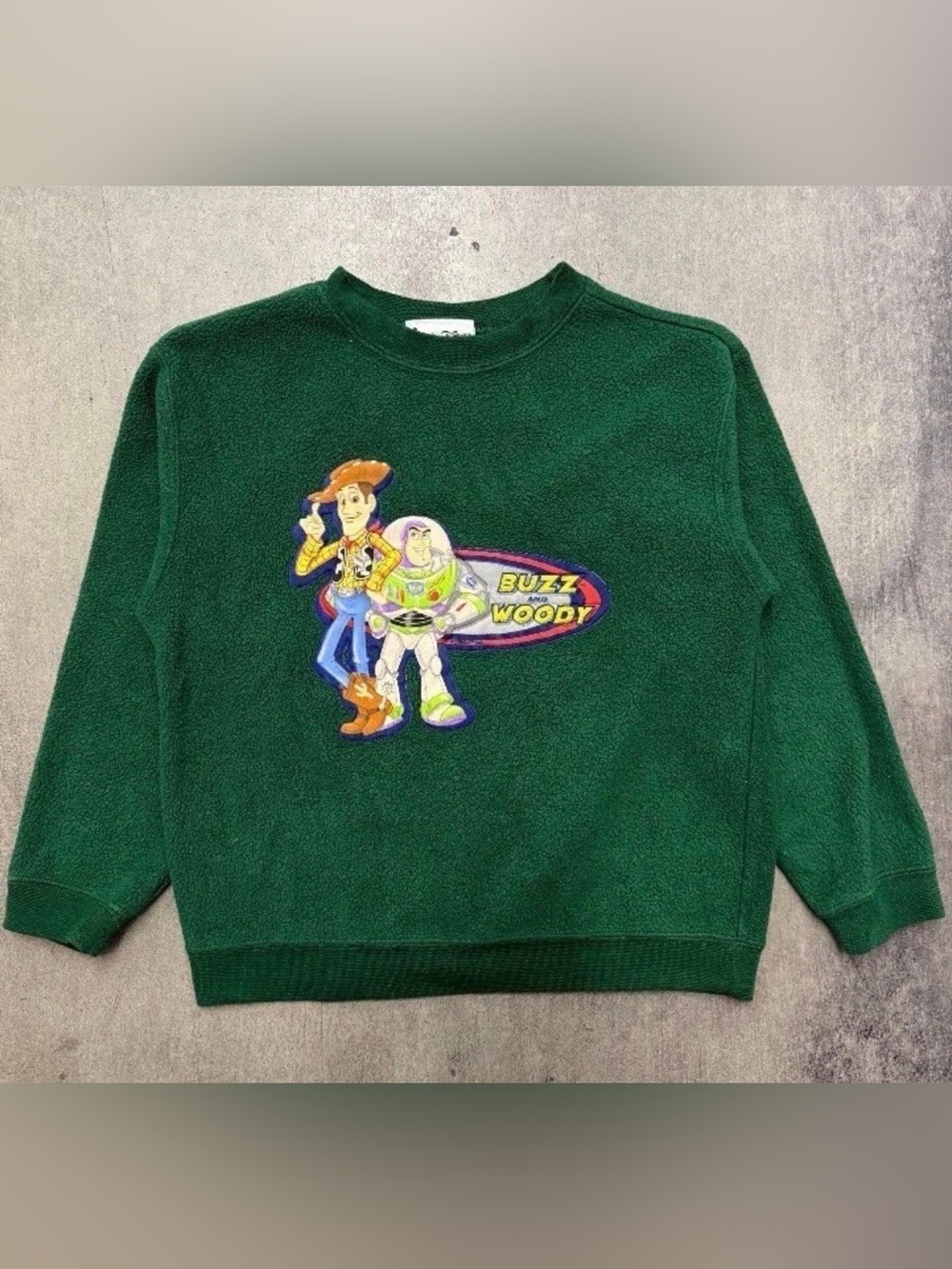 Disney Green Crewneck Sweatshirt with Buzz & Woody Graphic, Best fitYouth Size 5